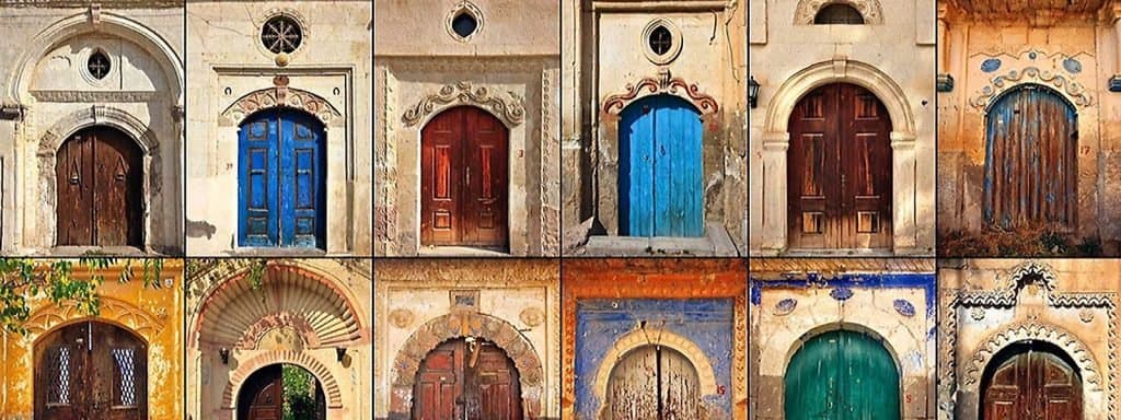 Historic doors and stone facades in Mustafapaşa